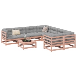 Set de sofás jardín 9 pzas con cojines madera de abeto Douglas