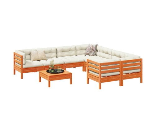 Set de sofás jardín 9 pzas con cojines madera pino marrón cera