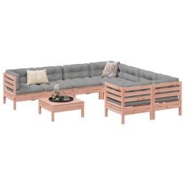 Set de sofás jardín 9 pzas con cojines madera de abeto Douglas