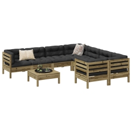 Set de sofás jardín 9 pzas con cojines madera pino impregnada
