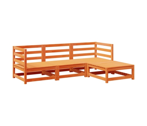 Juego de sofás de jardín 4 pzas madera maciza pino marrón cera