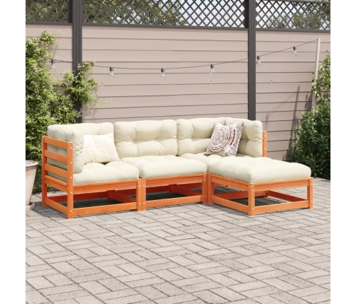 Juego de sofás de jardín 4 pzas madera maciza pino marrón cera