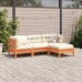 Set de sofás jardín 4 pzas con cojines madera pino marrón cera