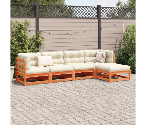 Set de sofás jardín 5 pzas con cojines madera pino marrón cera