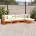 Set de sofás jardín 5 pzas con cojines madera pino marrón cera