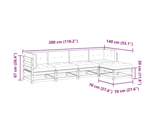 Set de sofás jardín 5 pzas con cojines madera pino marrón cera