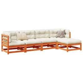 Set de sofás jardín 5 pzas con cojines madera pino marrón cera