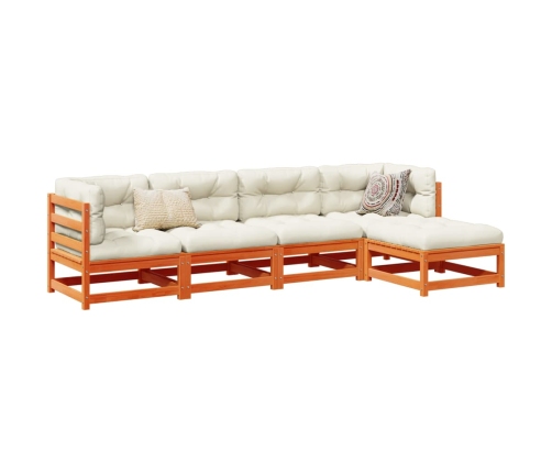 Set de sofás jardín 5 pzas con cojines madera pino marrón cera