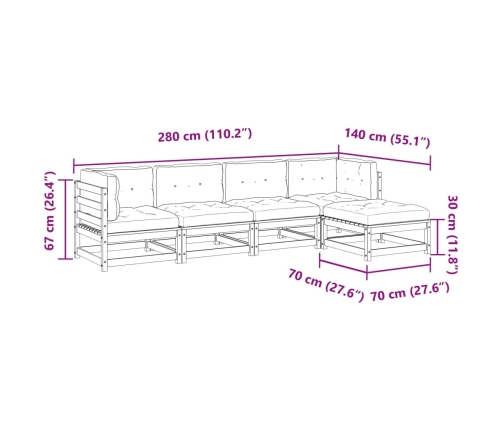 Set de sofás jardín 5 pzas con cojines madera abeto Douglas
