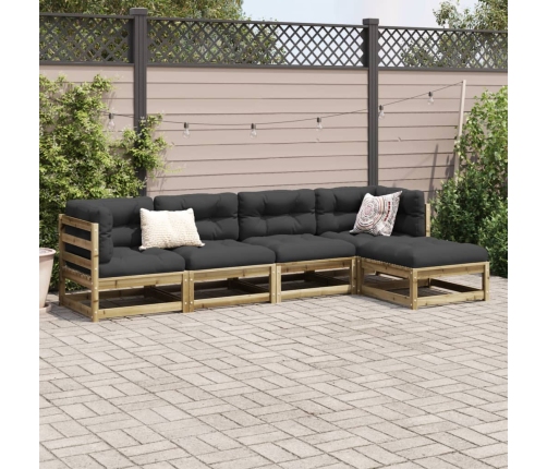 Set de sofás jardín 5 pzas con cojines madera pino impregnada