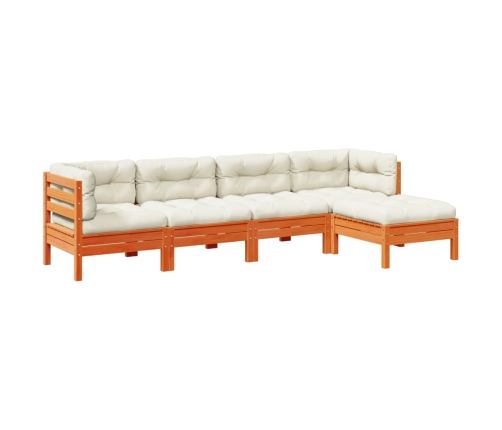 Set de sofás jardín 5 pzas con cojines madera pino marrón cera