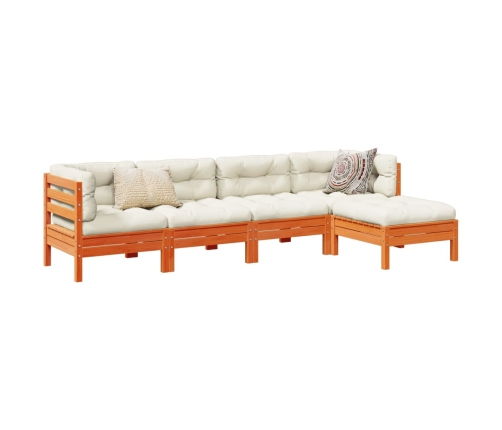 Set de sofás jardín 5 pzas con cojines madera pino marrón cera