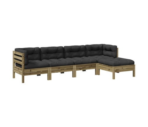 Set de sofás jardín 5 pzas con cojines madera pino impregnada