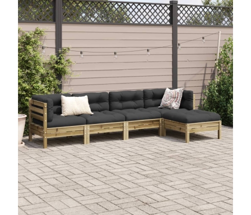 Set de sofás jardín 5 pzas con cojines madera pino impregnada