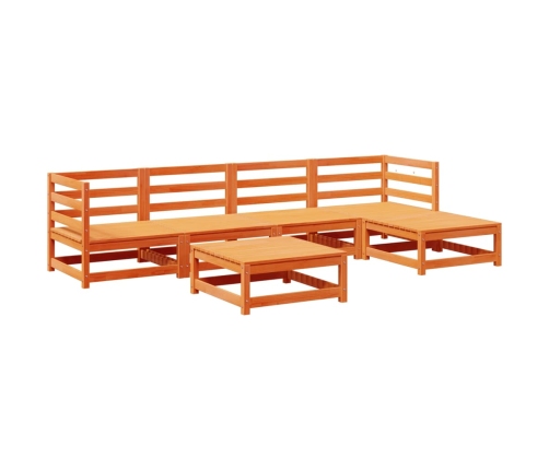 Juego de sofás de jardín 6 pzas madera maciza pino marrón cera