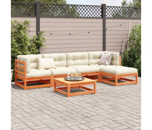 Juego de sofás de jardín 6 pzas madera maciza pino marrón cera