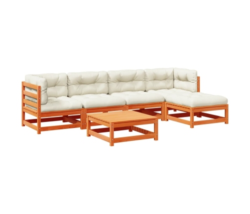 Set de sofás jardín 6 pzas con cojines madera pino marrón cera