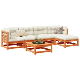 Set de sofás jardín 6 pzas con cojines madera pino marrón cera