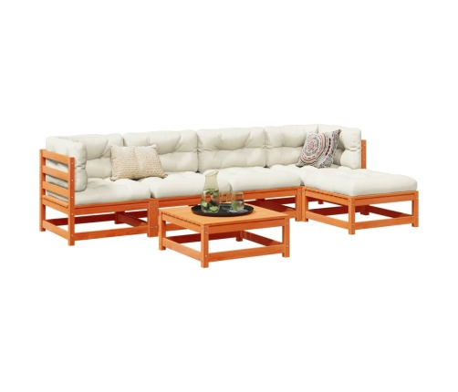 Set de sofás jardín 6 pzas con cojines madera pino marrón cera
