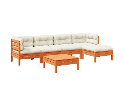 Set de sofás jardín 6 pzas con cojines madera pino marrón cera