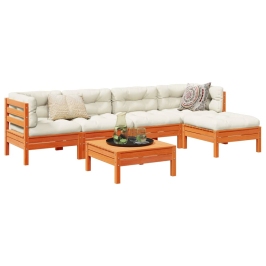 Set de sofás jardín 6 pzas con cojines madera pino marrón cera