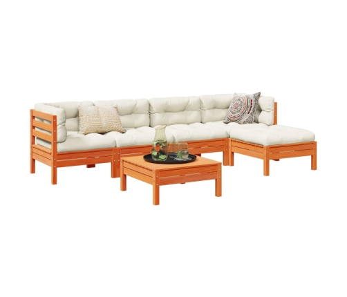 Set de sofás jardín 6 pzas con cojines madera pino marrón cera