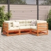 Set de sofás jardín 4 pzas con cojines madera pino marrón cera