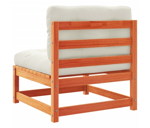 Set de sofás jardín 4 pzas con cojines madera pino marrón cera