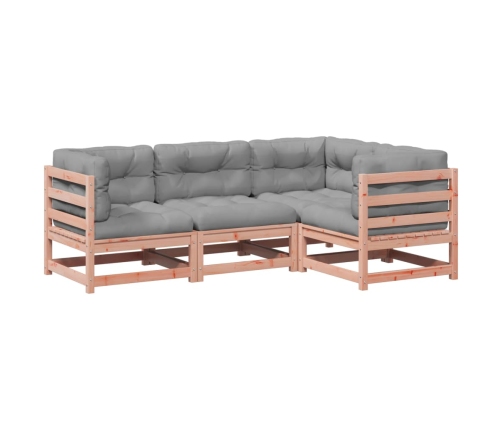 Set de sofás jardín 4 pzas con cojines madera abeto Douglas