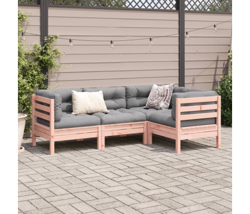 Set de sofás jardín 4 pzas con cojines madera abeto Douglas