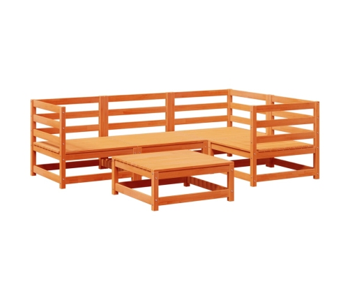 Juego de sofás de jardín 5 pzas madera maciza pino marrón cera