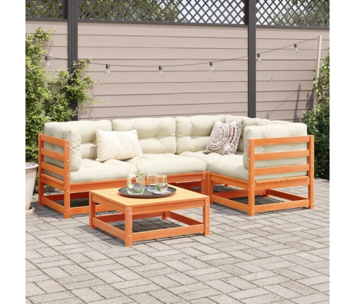 Juego de sofás de jardín 5 pzas madera maciza pino marrón cera