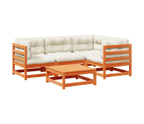 Set de sofás jardín 5 pzas con cojines madera pino marrón cera