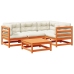 Set de sofás jardín 5 pzas con cojines madera pino marrón cera