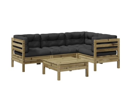 Set de sofás jardín 5 pzas con cojines madera pino impregnada