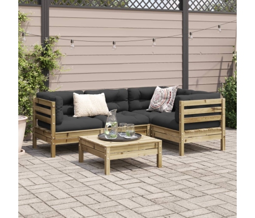 Set de sofás jardín 5 pzas con cojines madera pino impregnada