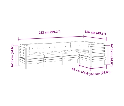 Set de sofás jardín 5 pzas con cojines madera abeto Douglas