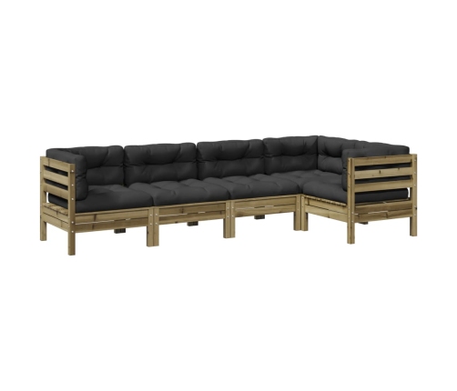 Set de sofás jardín 5 pzas con cojines madera pino impregnada