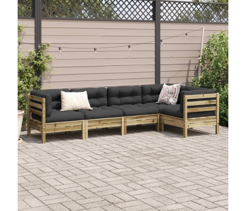 Set de sofás jardín 5 pzas con cojines madera pino impregnada