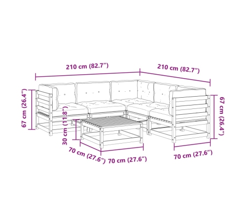 Set de sofás jardín 6 pzas con cojines madera abeto Douglas