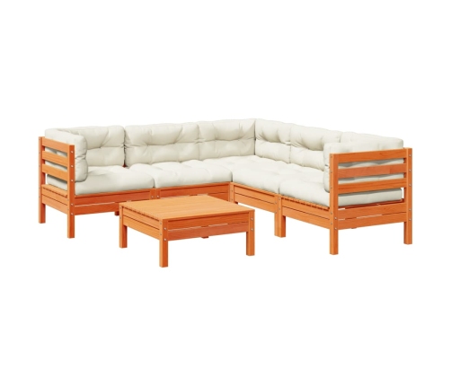 Set de sofás jardín 6 pzas con cojines madera pino marrón cera