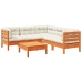 Set de sofás jardín 6 pzas con cojines madera pino marrón cera