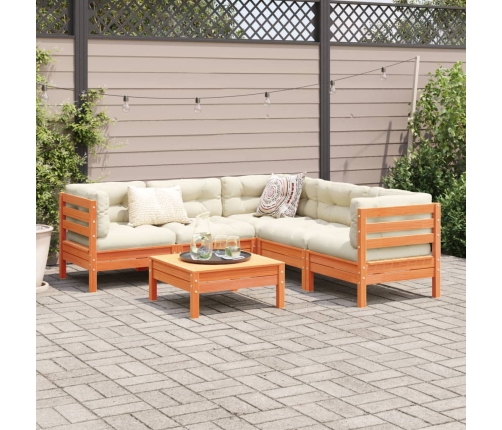 Set de sofás jardín 6 pzas con cojines madera pino marrón cera