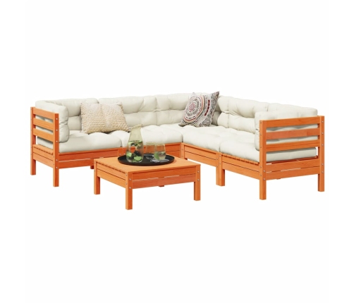 Set de sofás jardín 6 pzas con cojines madera pino marrón cera