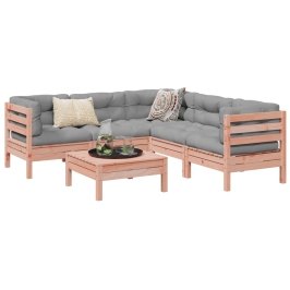 Set de sofás jardín 6 pzas con cojines madera abeto Douglas