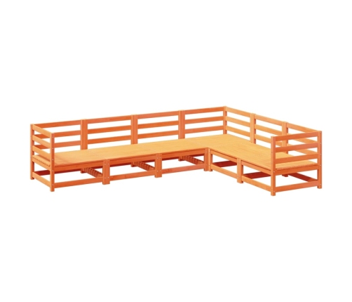 Juego de sofás de jardín 6 pzas madera maciza pino marrón cera