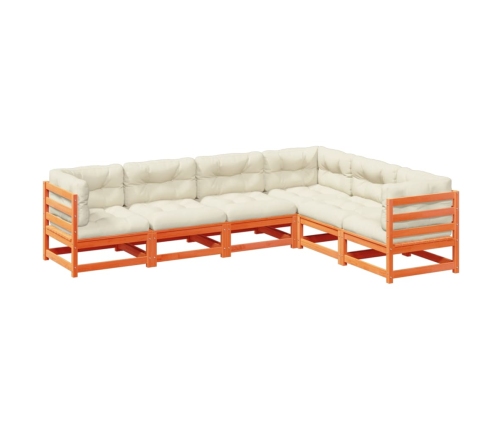 Set de sofás jardín 6 pzas con cojines madera pino marrón cera