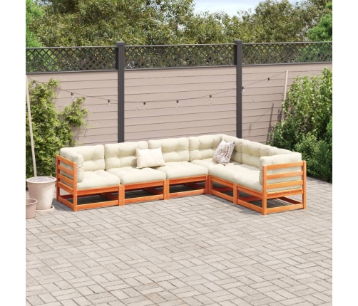 Set de sofás jardín 6 pzas con cojines madera pino marrón cera