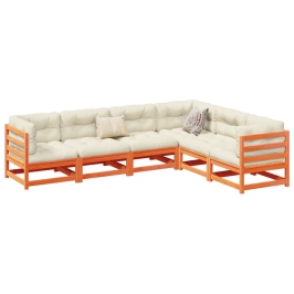 Set de sofás jardín 6 pzas con cojines madera pino marrón cera