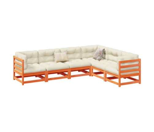 Set de sofás jardín 6 pzas con cojines madera pino marrón cera